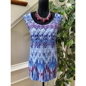 One World Women's Blue Polyester Scoop Neck Sleeveless Casual Top Blouse Size XL